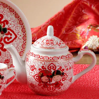 Ceramics Tea Set Creative Wedding Red Teacup Cold Kettle Home Teapot Chinese Style Kung Fu Black Tea Da Hong Pao Teaware