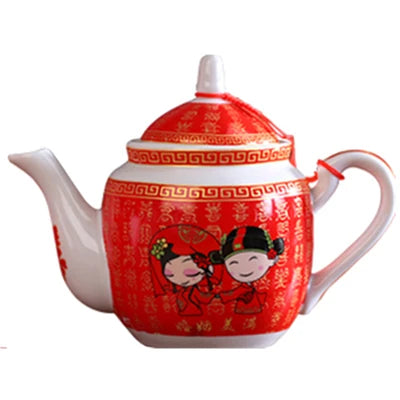 Ceramics Tea Set Creative Wedding Teapot Love Each Other Red Wedding Gift Tea Cup Cold Water Bottle Gift Kung Fu Porcelain Set
