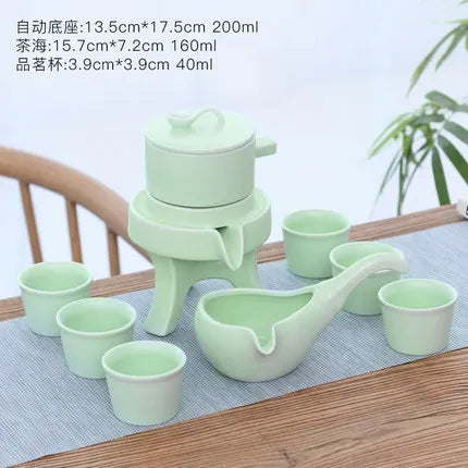 Ceramics Tea Set Home Stone Mill Creative Ceramic Teapot Kung Fu Teacup Semi-automatic Lazy Tea Maker High Quality Drinkware
