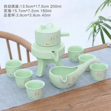 Ceramics Tea Set Home Stone Mill Creative Ceramic Teapot Kung Fu Teacup Semi-automatic Lazy Tea Maker High Quality Drinkware