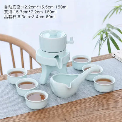 Ceramics Tea Set Home Stone Mill Creative Ceramic Teapot Kung Fu Teacup Semi-automatic Lazy Tea Maker High Quality Drinkware