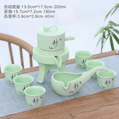 Ceramics Tea Set Home Stone Mill Creative Ceramic Teapot Kung Fu Teacup Semi-automatic Lazy Tea Maker High Quality Drinkware