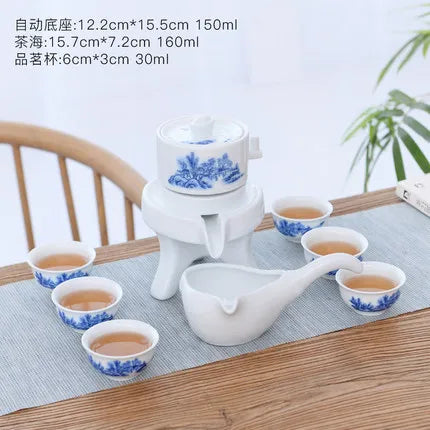 Ceramics Tea Set Home Stone Mill Creative Ceramic Teapot Kung Fu Teacup Semi-automatic Lazy Tea Maker High Quality Drinkware