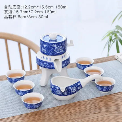 Ceramics Tea Set Home Stone Mill Creative Ceramic Teapot Kung Fu Teacup Semi-automatic Lazy Tea Maker High Quality Drinkware