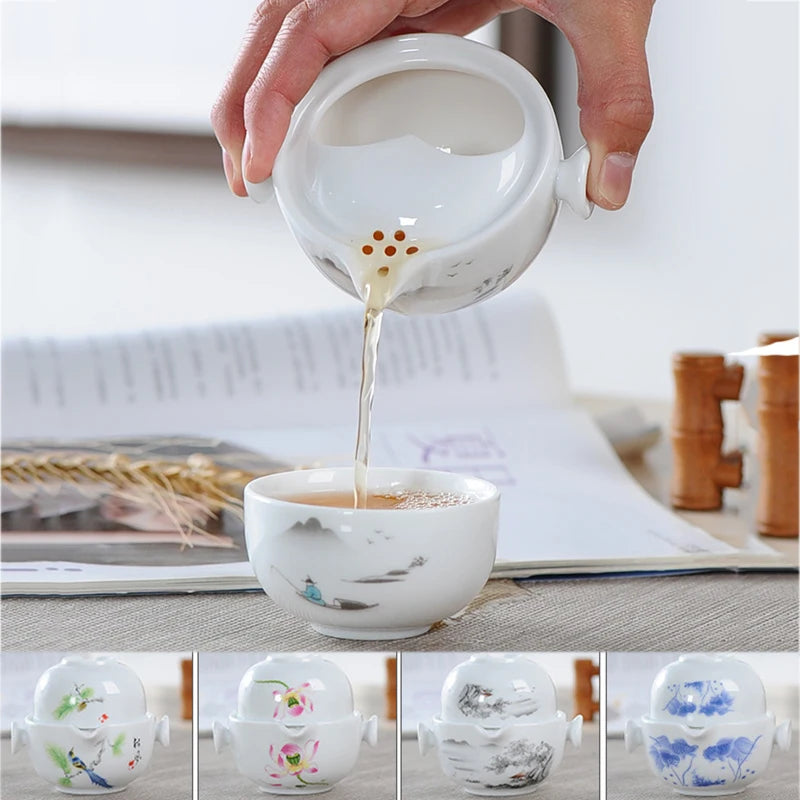 Ceramics Tea set Include 1 Pot 1 Cup, High quality elegant and easy gaiwan,Beautiful and easy teapot kettle,kung fu teaset