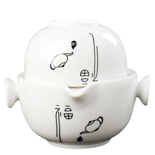 Ceramics Tea set Include 1 Pot 1 Cup, High quality elegant and easy gaiwan,Beautiful and easy teapot kettle,Free shipping