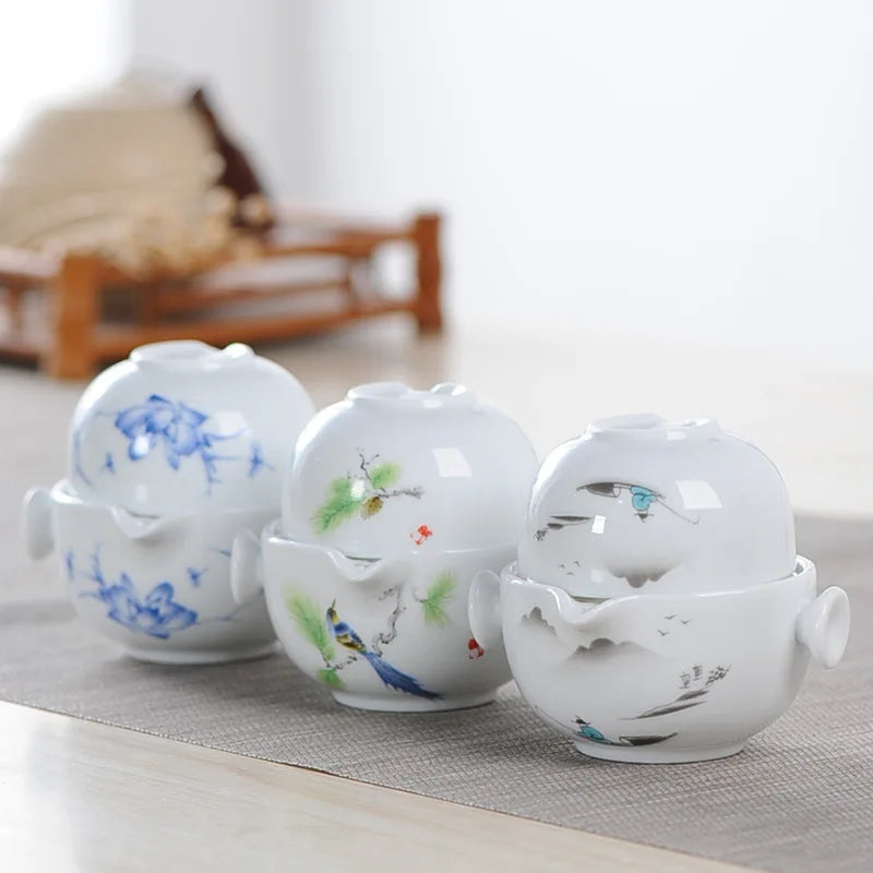Ceramics Tea set Include 1 Pot 1 Cup, High quality elegant and easy gaiwan,Beautiful and easy teapot kettle,kung fu teaset