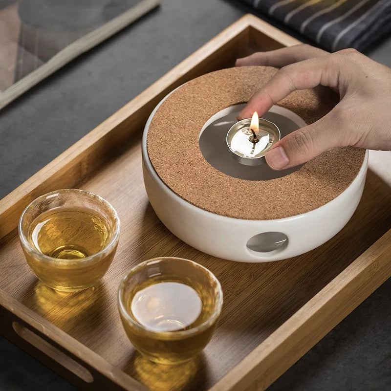 Ceramics Teapot Warmer Heat-resistant Portable Teaware Heating Base Stable Hollow-out Table Decoration for Hot Milk Coffee Water