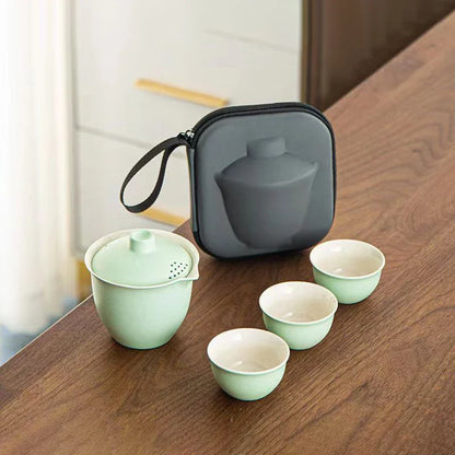 Ceramics Travel Tea set Include 1 Pot 3 TeaCup, High quality elegant gaiwan,Beautiful easy teapot kettle,kung fu teaset cup