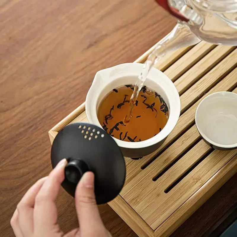 Ceramics Travel Tea set Include 1 Pot 3 TeaCup, High quality elegant gaiwan,Beautiful easy teapot kettle,kung fu teaset cup