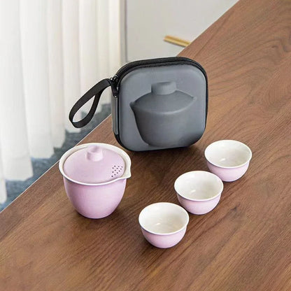 Ceramics Travel Tea set Include 1 Pot 3 TeaCup, High quality elegant gaiwan,Beautiful easy teapot kettle,kung fu teaset cup