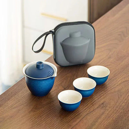 Ceramics Travel Tea set Include 1 Pot 3 TeaCup, High quality elegant gaiwan,Beautiful easy teapot kettle,kung fu teaset cup