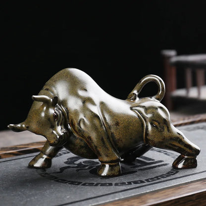Ceramics Wall Street Bull Statue, Handmade ，Home living room tea room domineering decorations Fortune Statue best gift