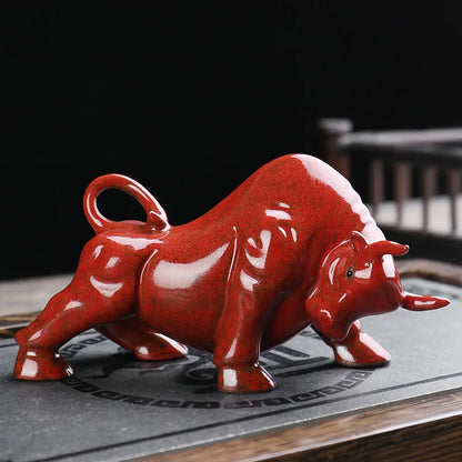 Ceramics Wall Street Bull Statue, Handmade ，Home living room tea room domineering decorations Fortune Statue best gift