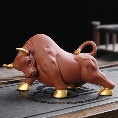 Ceramics Wall Street Bull Statue, Handmade ，Home living room tea room domineering decorations Fortune Statue best gift