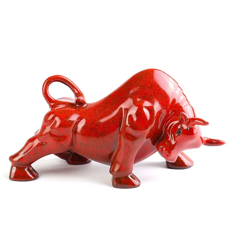 Ceramics Wall Street Bull Statue, Handmade ，Home living room tea room domineering decorations Fortune Statue best gift