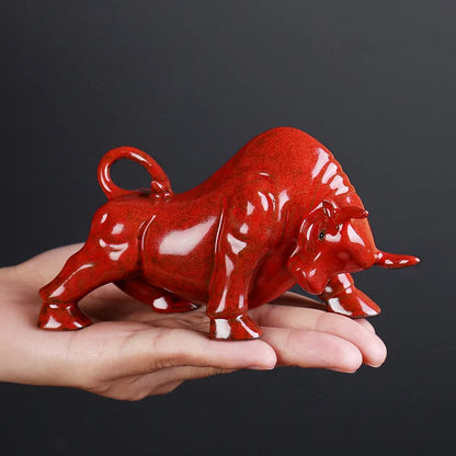 Ceramics Wall Street Bull Statue, Handmade ，Home living room tea room domineering decorations Fortune Statue best gift