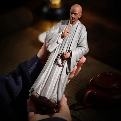 Ceramics Zen little monk Characters Decorative Statue Chinese Buddha Statues Luxury Home Room Office Art Statue 20cm