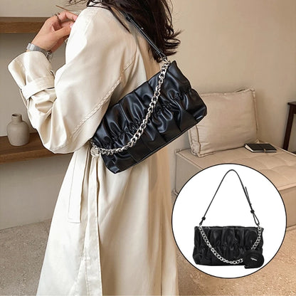 Chain Shoulder Bag Underarm Tote Pleated Shoulder Tote Bag for Girl Dating Work