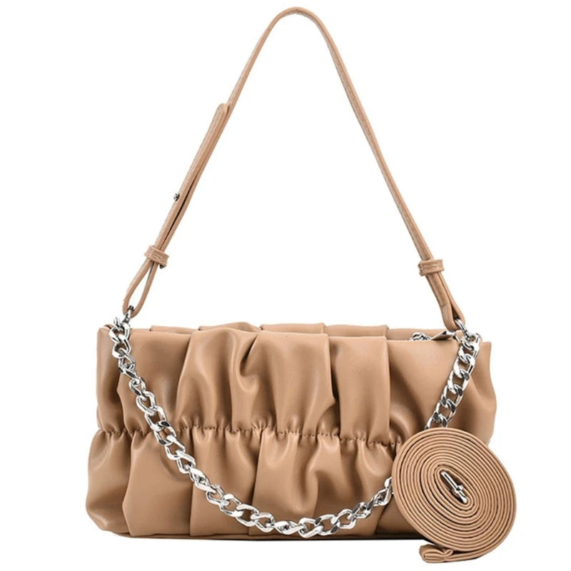 Chain Shoulder Bag Underarm Tote Pleated Shoulder Tote Bag for Girl Dating Work