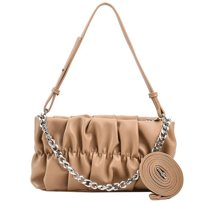 Chain Shoulder Bag Underarm Tote Pleated Shoulder Tote Bag for Girl Dating Work