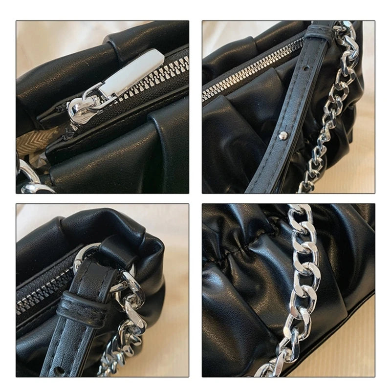 Chain Shoulder Bag Underarm Tote Pleated Shoulder Tote Bag for Girl Dating Work