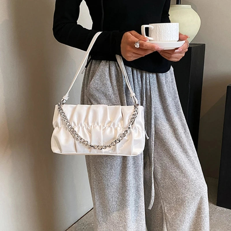 Chain Shoulder Bag Underarm Tote Pleated Shoulder Tote Bag for Girl Dating Work