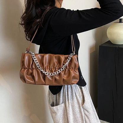 Chain Shoulder Bag Underarm Tote Pleated Shoulder Tote Bag for Girl Dating Work