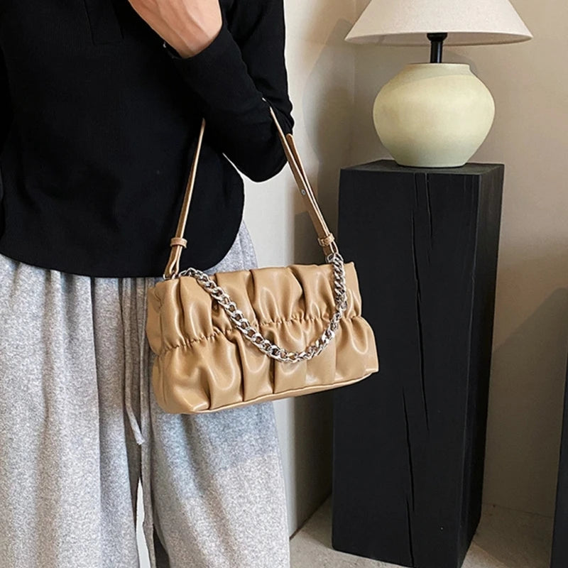 Chain Shoulder Bag Underarm Tote Pleated Shoulder Tote Bag for Girl Dating Work