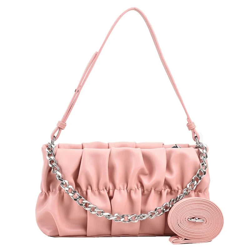 Chain Shoulder Bag Underarm Tote Pleated Shoulder Tote Bag for Girl Dating Work