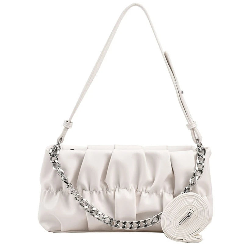 Chain Shoulder Bag Underarm Tote Pleated Shoulder Tote Bag for Girl Dating Work