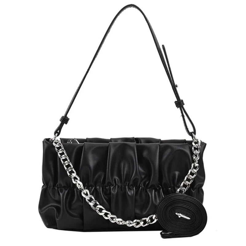 Chain Shoulder Bag Underarm Tote Pleated Shoulder Tote Bag for Girl Dating Work