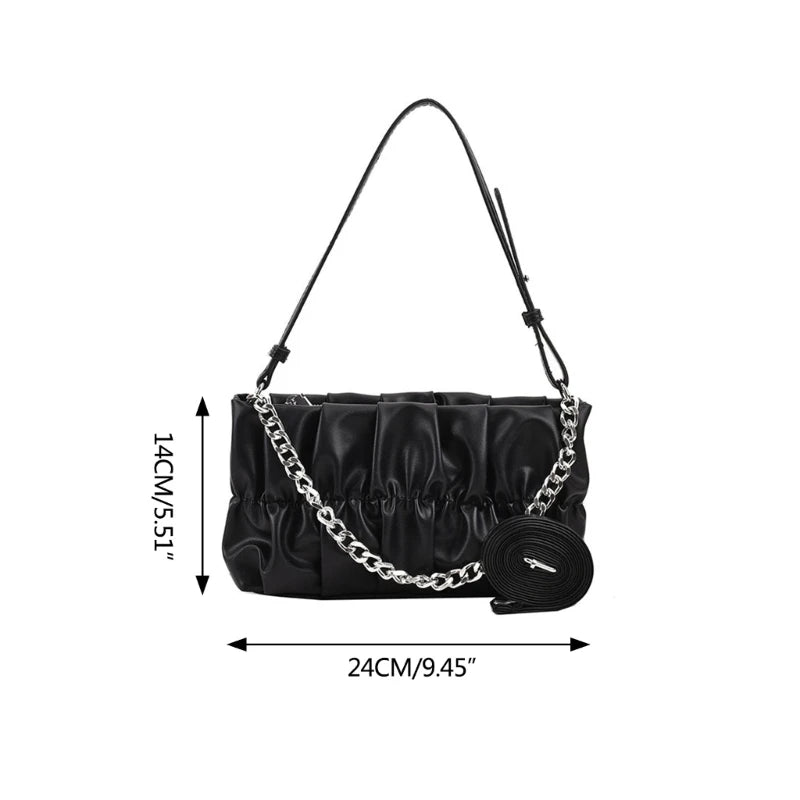 Chain Shoulder Bag Underarm Tote Pleated Shoulder Tote Bag for Girl Dating Work