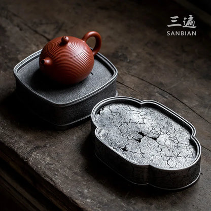 Chaozhou Kombucha Props Pure Tin Old Pot Tray Retro Pot Tray Draining Teapot Platform Japanese round Jianshui Tea Boat