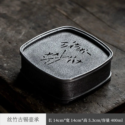 Chaozhou Kombucha Props Pure Tin Old Pot Tray Retro Pot Tray Draining Teapot Platform Japanese round Jianshui Tea Boat