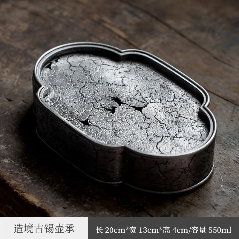 Chaozhou Kombucha Props Pure Tin Old Pot Tray Retro Pot Tray Draining Teapot Platform Japanese round Jianshui Tea Boat