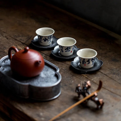 Chaozhou Kombucha Props Pure Tin Old Pot Tray Retro Pot Tray Draining Teapot Platform Japanese round Jianshui Tea Boat