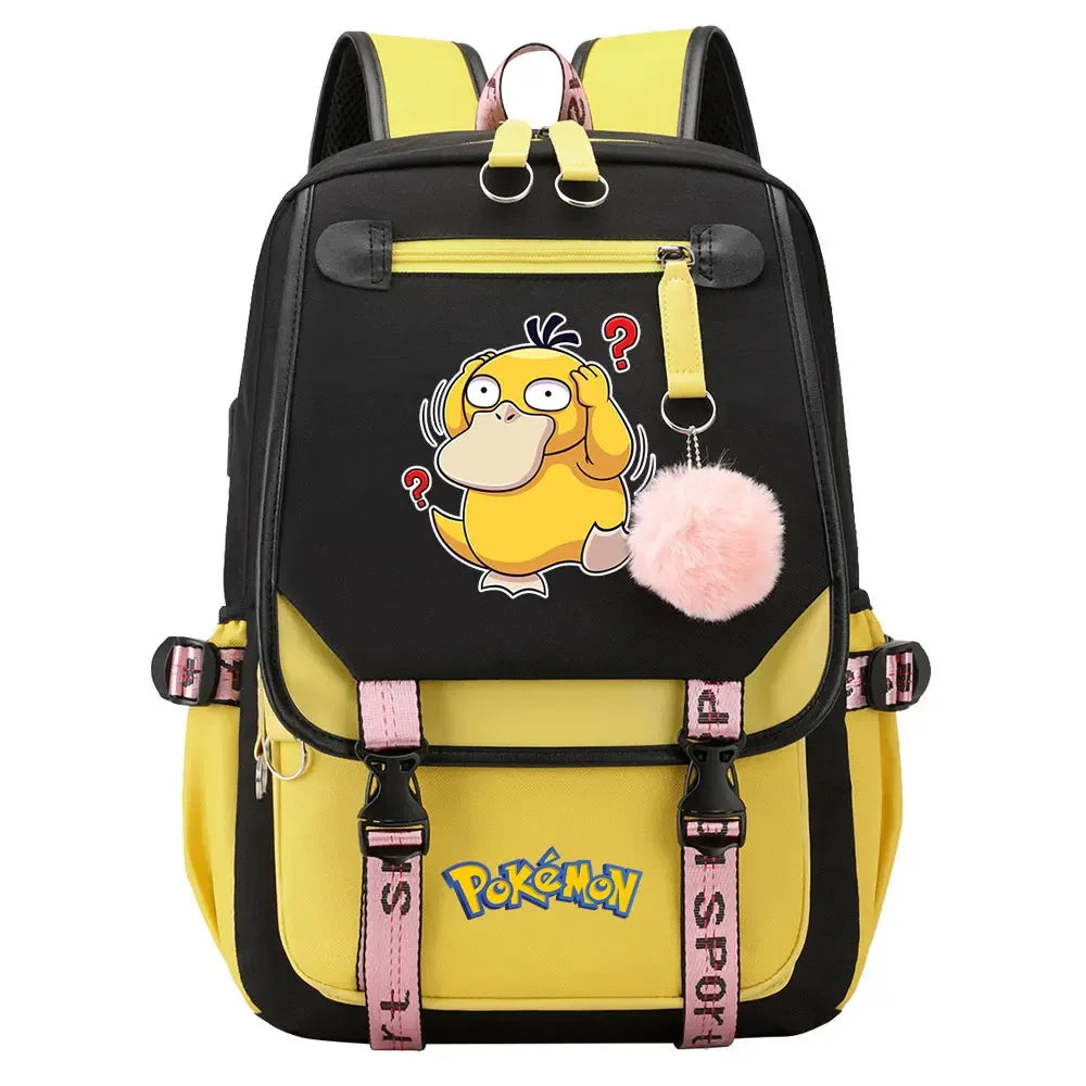 Charmander Psyduck Boys Girls Kids School Book Bags Women USB Bagpack Teenagers Canvas Laptop Travel Student Backpack