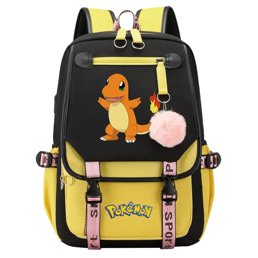 Charmander Psyduck Boys Girls Kids School Book Bags Women USB Bagpack Teenagers Canvas Laptop Travel Student Backpack