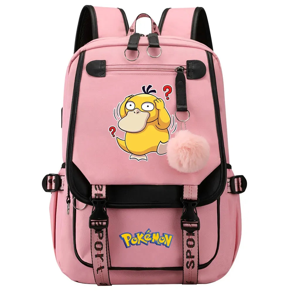 Charmander Psyduck Boys Girls Kids School Book Bags Women USB Bagpack Teenagers Canvas Laptop Travel Student Backpack