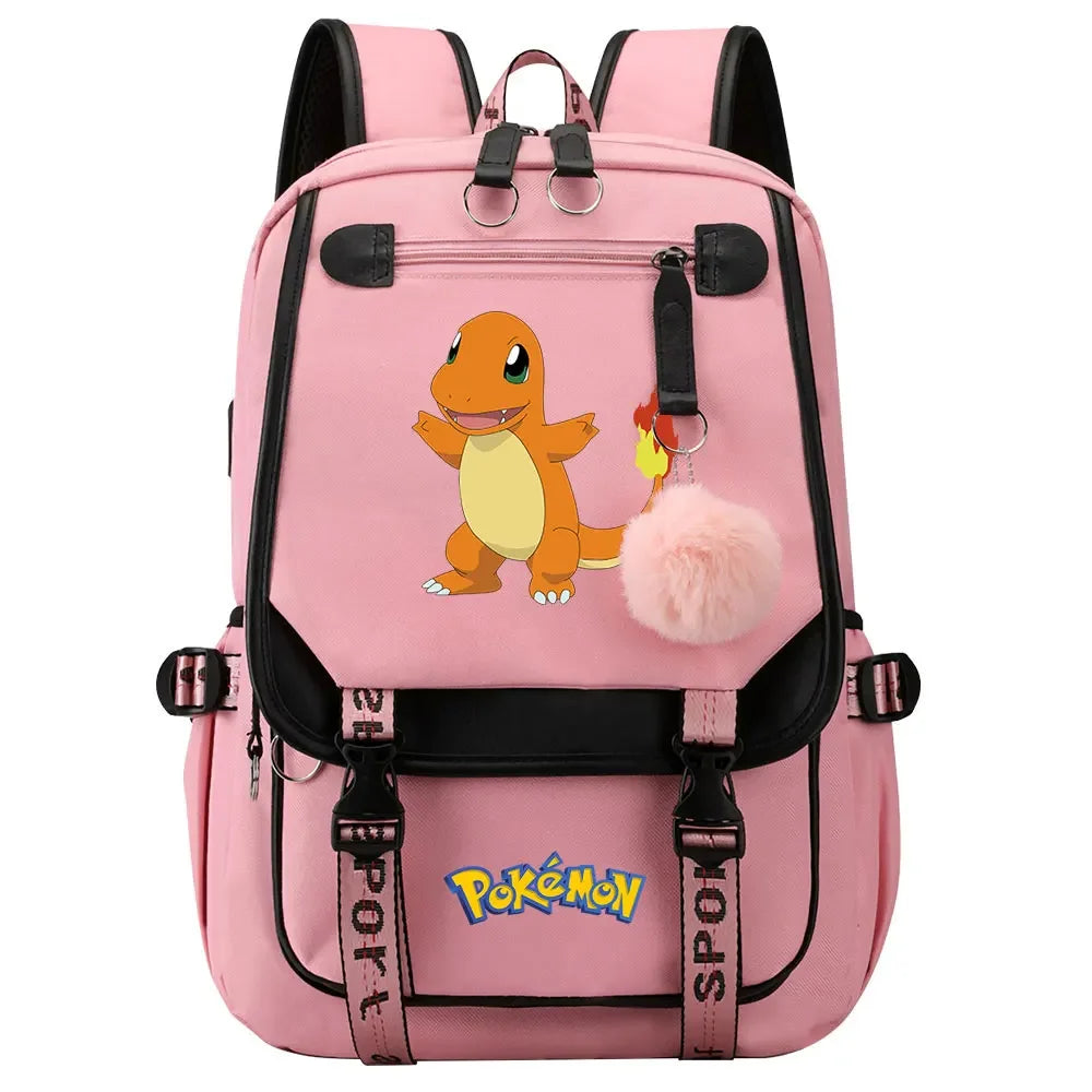 Charmander Psyduck Boys Girls Kids School Book Bags Women USB Bagpack Teenagers Canvas Laptop Travel Student Backpack