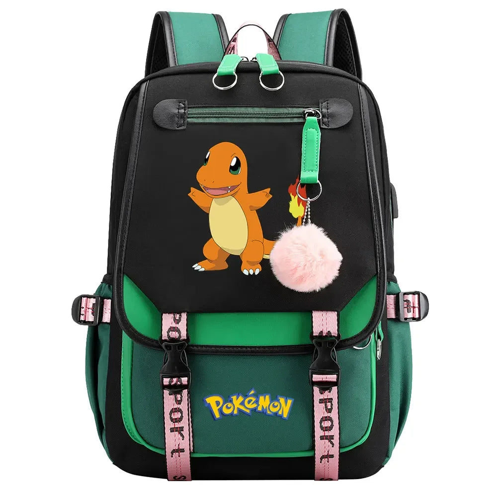 Charmander Psyduck Boys Girls Kids School Book Bags Women USB Bagpack Teenagers Canvas Laptop Travel Student Backpack