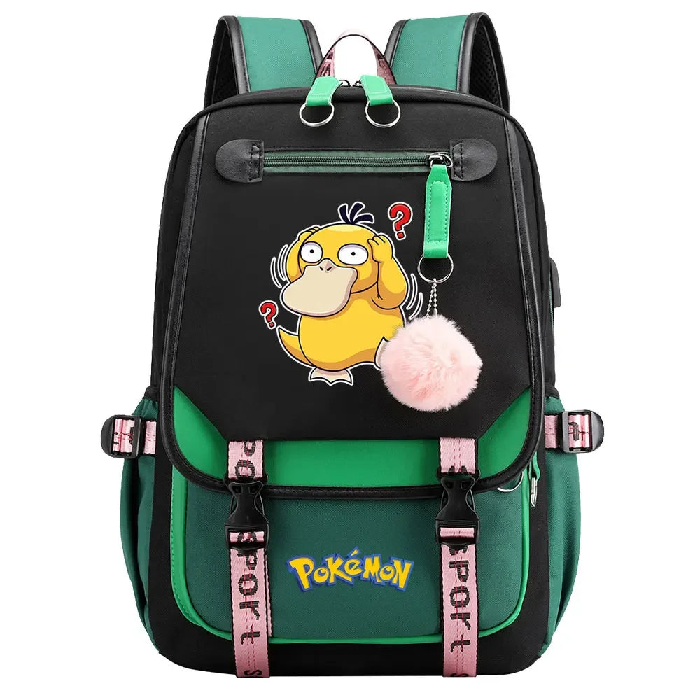 Charmander Psyduck Boys Girls Kids School Book Bags Women USB Bagpack Teenagers Canvas Laptop Travel Student Backpack