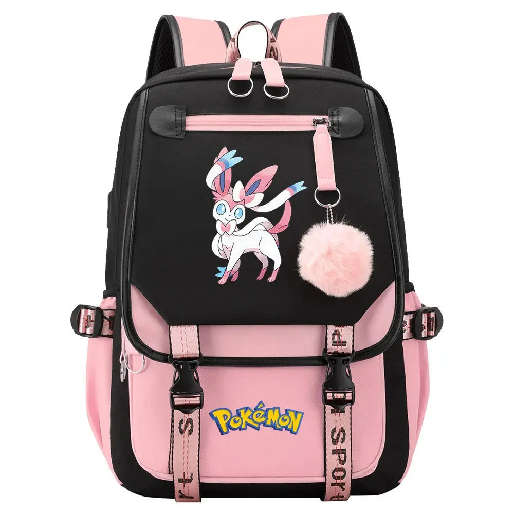 Charmander Psyduck Boys Girls Kids School Book Bags Women USB Bagpack Teenagers Canvas Laptop Travel Student Backpack