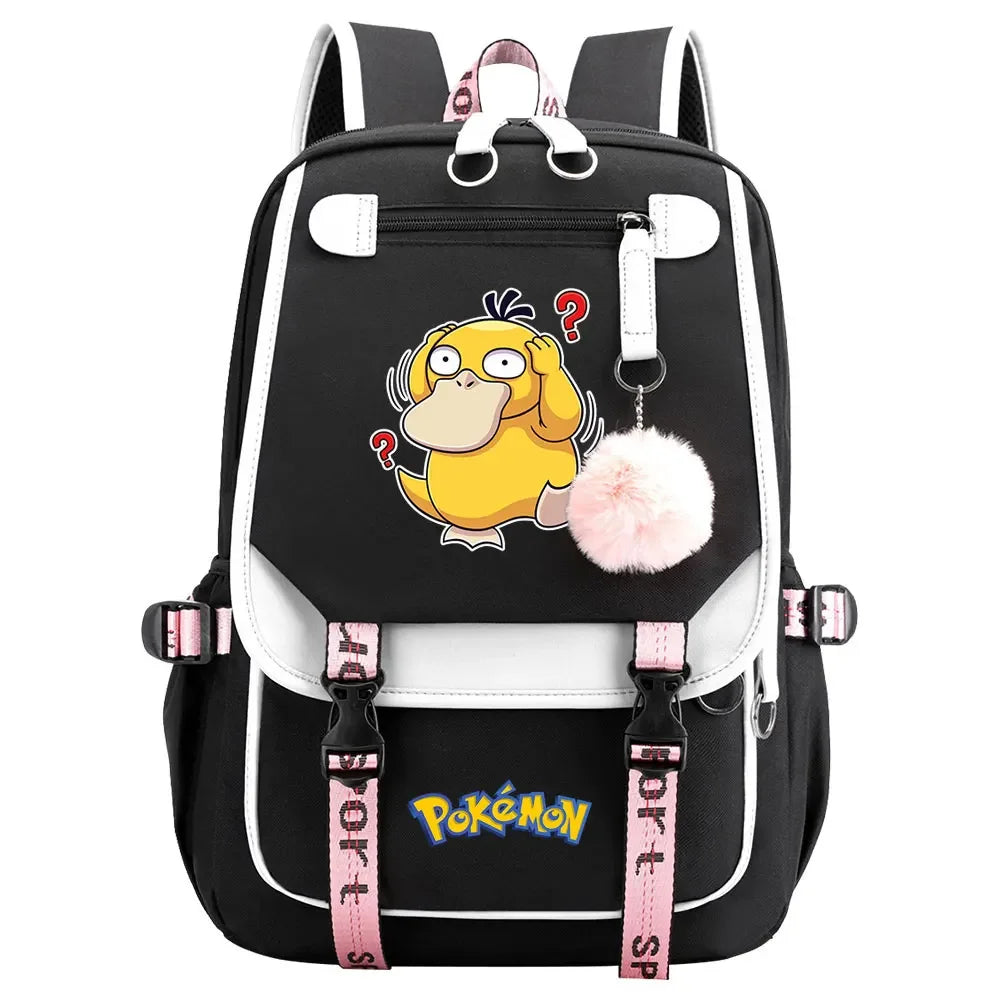 Charmander Psyduck Boys Girls Kids School Book Bags Women USB Bagpack Teenagers Canvas Laptop Travel Student Backpack