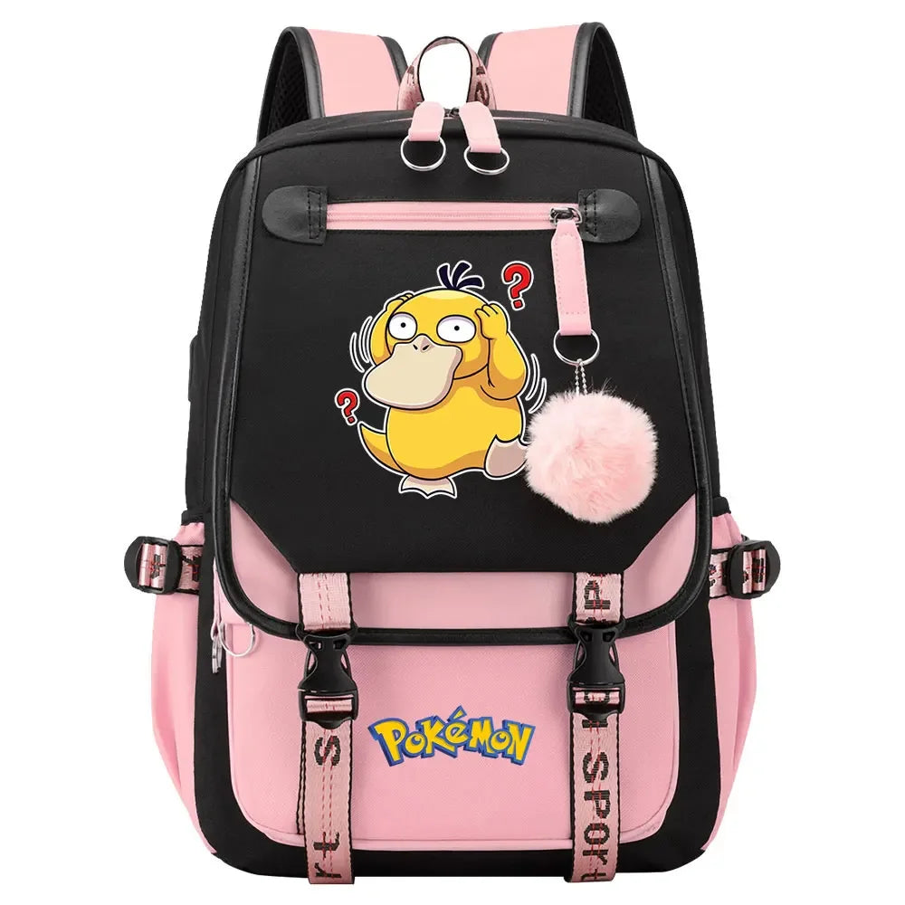 Charmander Psyduck Boys Girls Kids School Book Bags Women USB Bagpack Teenagers Canvas Laptop Travel Student Backpack