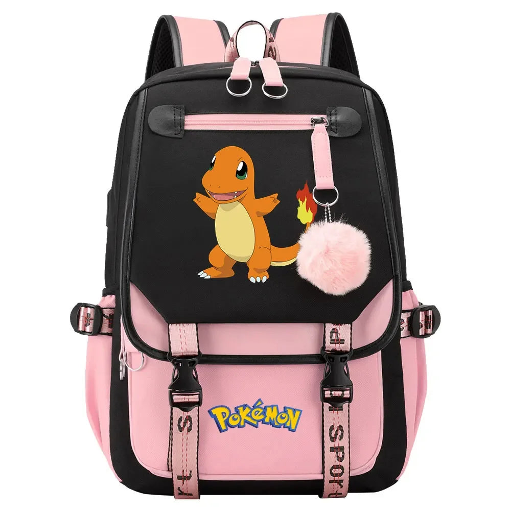 Charmander Psyduck Boys Girls Kids School Book Bags Women USB Bagpack Teenagers Canvas Laptop Travel Student Backpack