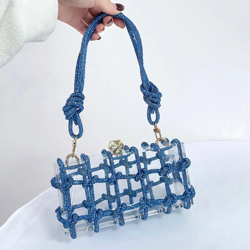 Check Pattern Woman 6 Colors Elegant Handbag Wedding Bridal Party Transparent Purse Dinner Banquet Cocktail Prom Evening Bag