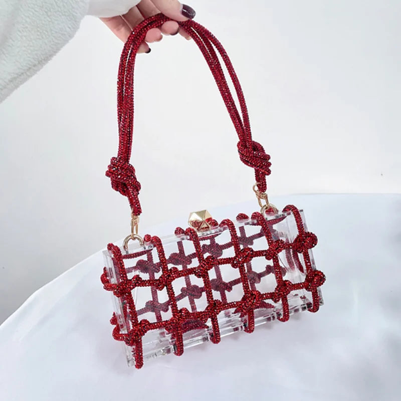 Check Pattern Woman 6 Colors Elegant Handbag Wedding Bridal Party Transparent Purse Dinner Banquet Cocktail Prom Evening Bag