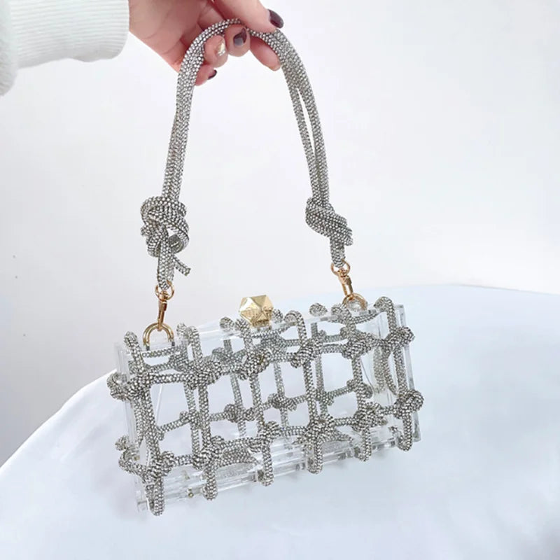 Check Pattern Woman 6 Colors Elegant Handbag Wedding Bridal Party Transparent Purse Dinner Banquet Cocktail Prom Evening Bag